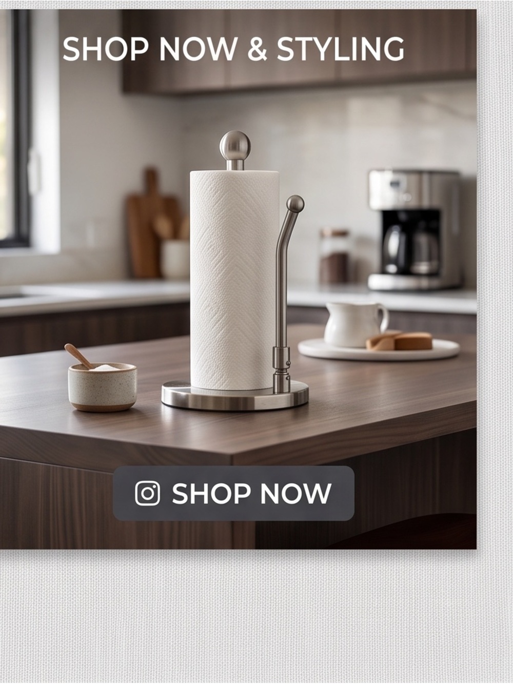 Brushed Silver Paper Towel Stand with One-Hand Tear Arm